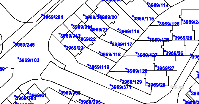 Parcela st. 3969/118 v KÚ Česká Lípa, Katastrální mapa