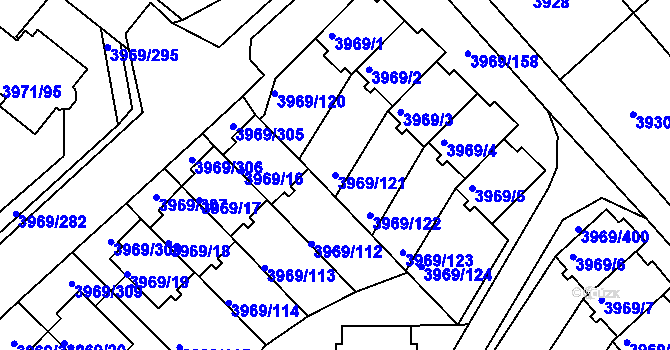 Parcela st. 3969/121 v KÚ Česká Lípa, Katastrální mapa