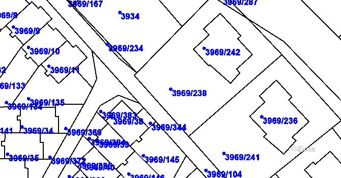 Parcela st. 3969/238 v KÚ Česká Lípa, Katastrální mapa