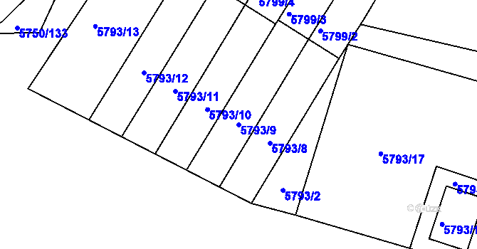 Parcela st. 5793/9 v KÚ Česká Lípa, Katastrální mapa