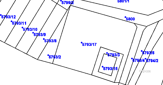 Parcela st. 5793/17 v KÚ Česká Lípa, Katastrální mapa