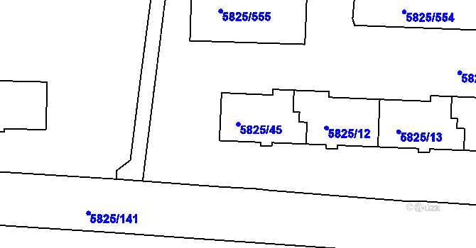 Parcela st. 5825/45 v KÚ Česká Lípa, Katastrální mapa
