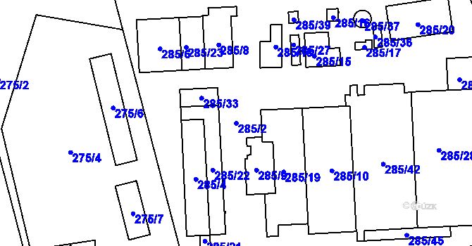 Parcela st. 285/2 v KÚ Dubice u České Lípy, Katastrální mapa