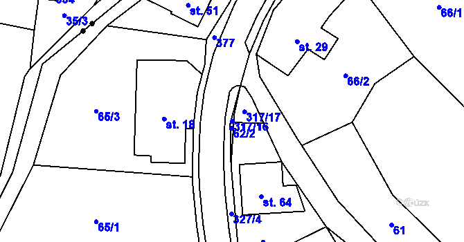 Parcela st. 317/16 v KÚ Česká Metuje, Katastrální mapa