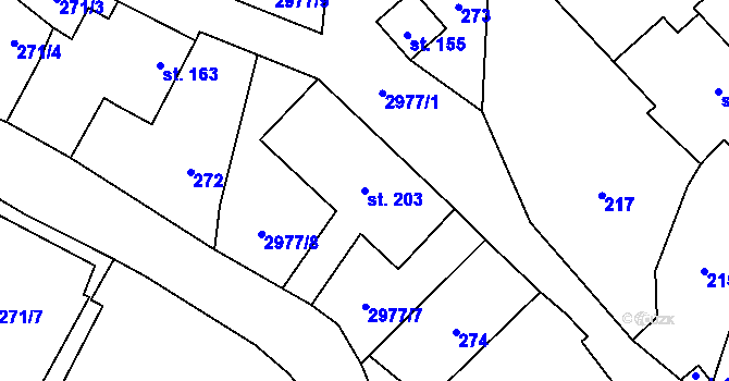 Parcela st. 203 v KÚ Česká Rybná, Katastrální mapa