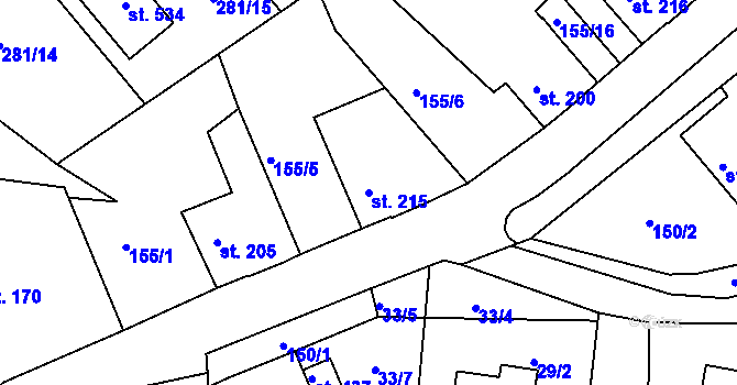 Parcela st. 215 v KÚ Malá Skalice, Katastrální mapa