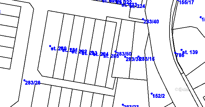 Parcela st. 285 v KÚ Malá Skalice, Katastrální mapa