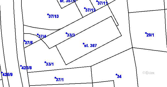 Parcela st. 387 v KÚ Malá Skalice, Katastrální mapa