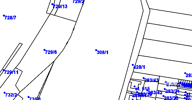 Parcela st. 308/1 v KÚ Malá Skalice, Katastrální mapa