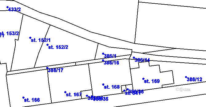 Parcela st. 386/1 v KÚ Malá Skalice, Katastrální mapa