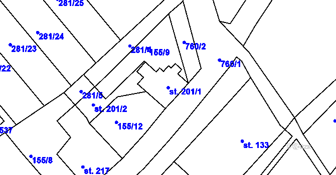 Parcela st. 201/1 v KÚ Malá Skalice, Katastrální mapa