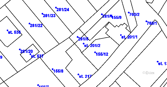 Parcela st. 201/2 v KÚ Malá Skalice, Katastrální mapa