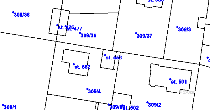 Parcela st. 553 v KÚ Malá Skalice, Katastrální mapa