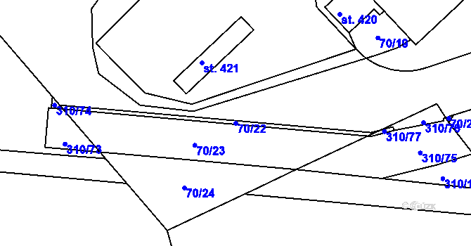 Parcela st. 70/22 v KÚ Malá Skalice, Katastrální mapa