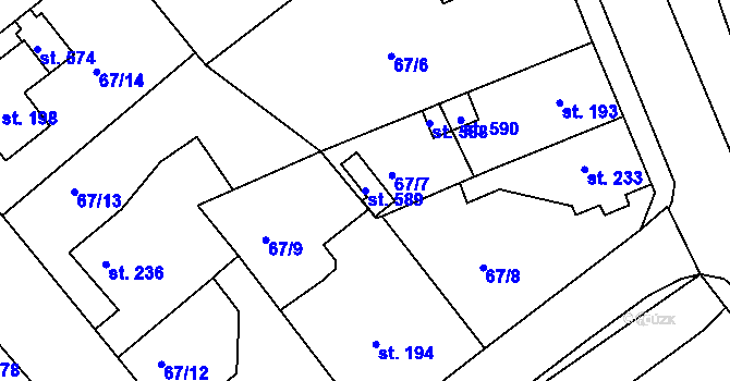 Parcela st. 589 v KÚ Malá Skalice, Katastrální mapa
