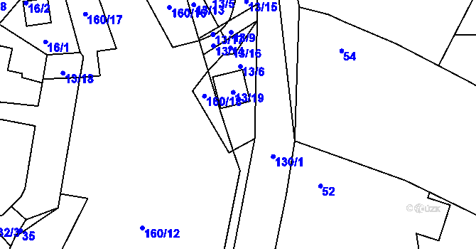 Parcela st. 13/6 v KÚ Spyta, Katastrální mapa