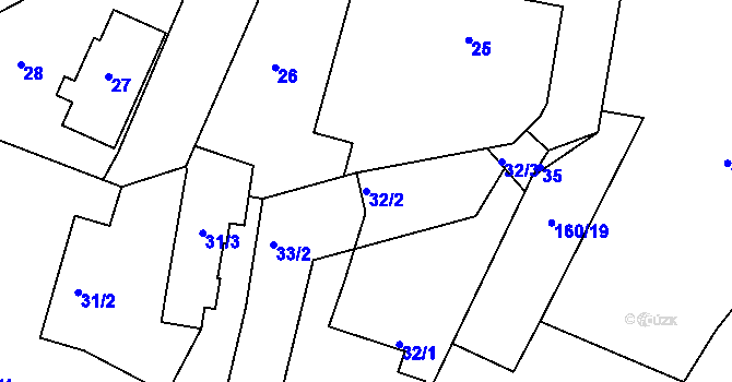 Parcela st. 32/2 v KÚ Spyta, Katastrální mapa