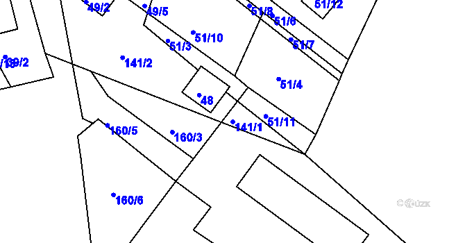 Parcela st. 141/1 v KÚ Spyta, Katastrální mapa