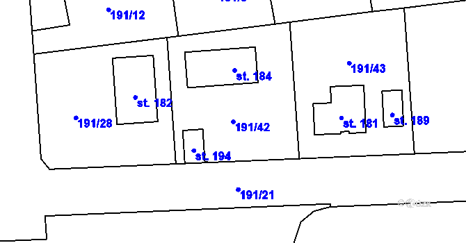 Parcela st. 191/42 v KÚ Zlíč, Katastrální mapa