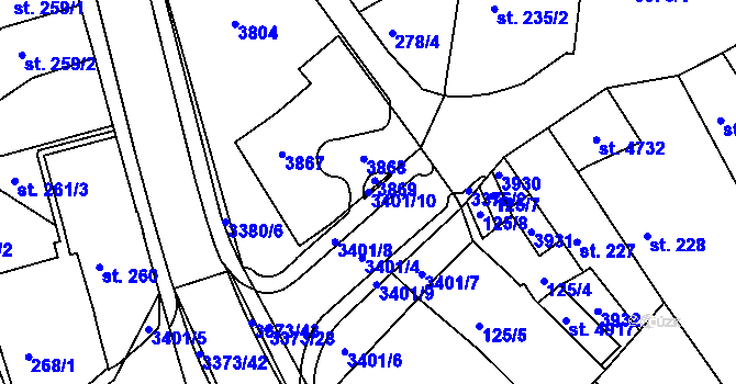 Parcela st. 3401/10 v KÚ Česká Třebová, Katastrální mapa