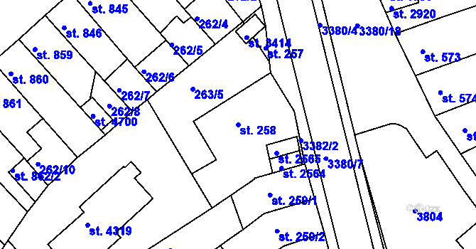 Parcela st. 258 v KÚ Česká Třebová, Katastrální mapa