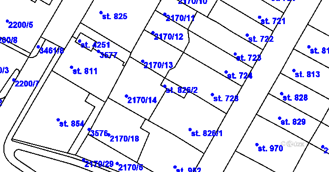 Parcela st. 826/2 v KÚ Česká Třebová, Katastrální mapa