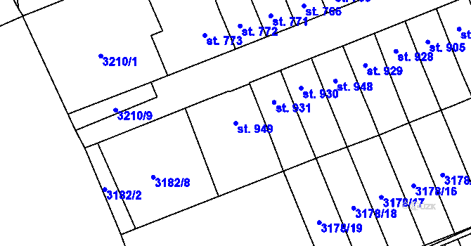 Parcela st. 949 v KÚ Česká Třebová, Katastrální mapa