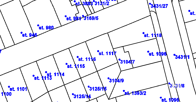 Parcela st. 1117 v KÚ Česká Třebová, Katastrální mapa