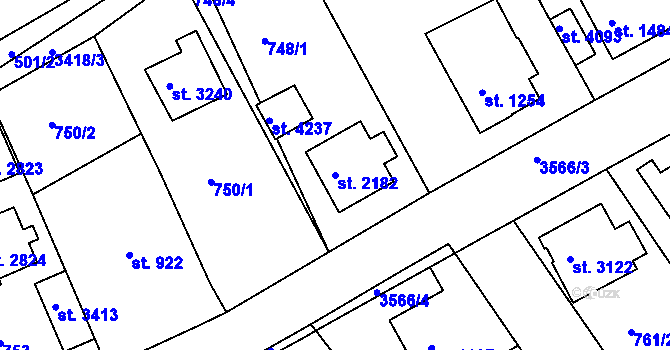 Parcela st. 2182 v KÚ Česká Třebová, Katastrální mapa