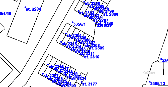 Parcela st. 2308 v KÚ Česká Třebová, Katastrální mapa