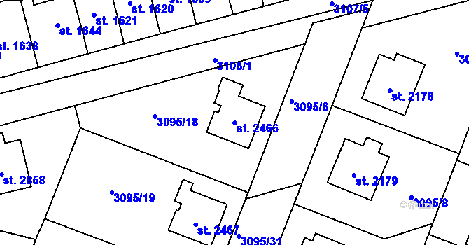 Parcela st. 2466 v KÚ Česká Třebová, Katastrální mapa