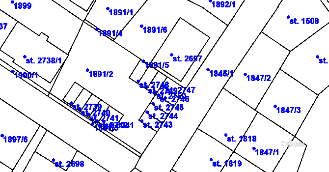 Parcela st. 2747 v KÚ Česká Třebová, Katastrální mapa