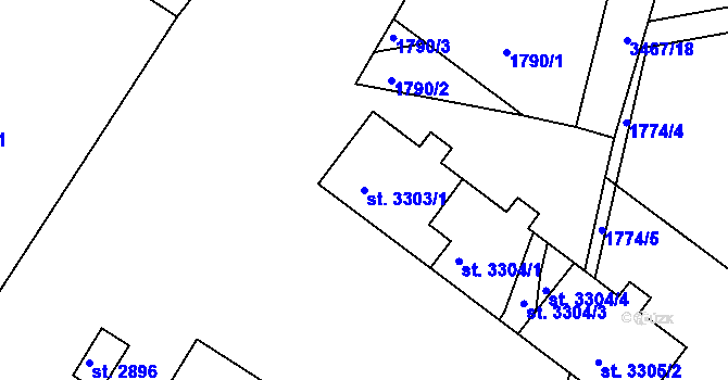 Parcela st. 3303/1 v KÚ Česká Třebová, Katastrální mapa