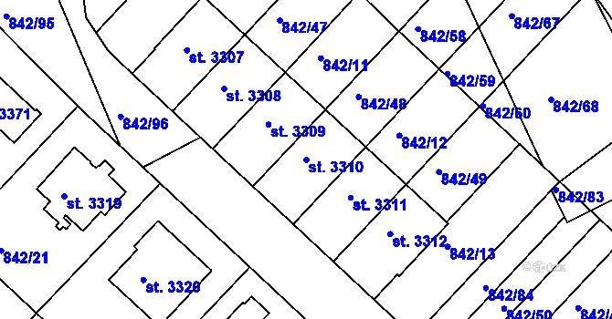 Parcela st. 3310 v KÚ Česká Třebová, Katastrální mapa