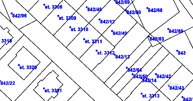 Parcela st. 3312 v KÚ Česká Třebová, Katastrální mapa
