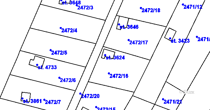 Parcela st. 3624 v KÚ Česká Třebová, Katastrální mapa