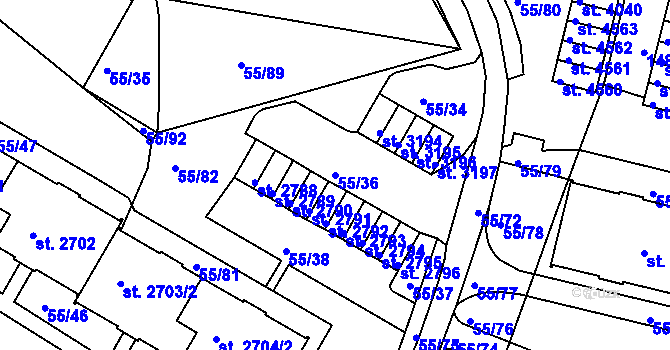 Parcela st. 55/36 v KÚ Česká Třebová, Katastrální mapa