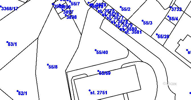Parcela st. 55/40 v KÚ Česká Třebová, Katastrální mapa
