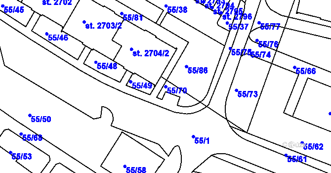 Parcela st. 55/70 v KÚ Česká Třebová, Katastrální mapa