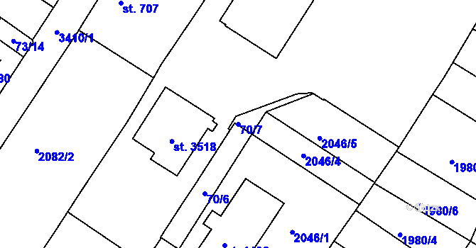 Parcela st. 70/7 v KÚ Česká Třebová, Katastrální mapa