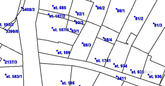 Parcela st. 88/3 v KÚ Česká Třebová, Katastrální mapa