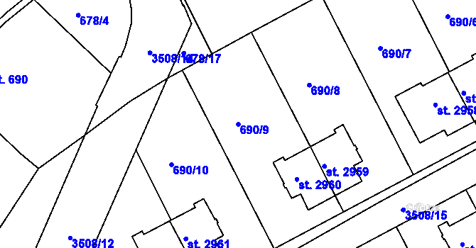 Parcela st. 690/9 v KÚ Česká Třebová, Katastrální mapa