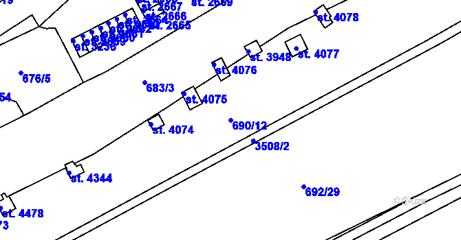 Parcela st. 690/12 v KÚ Česká Třebová, Katastrální mapa