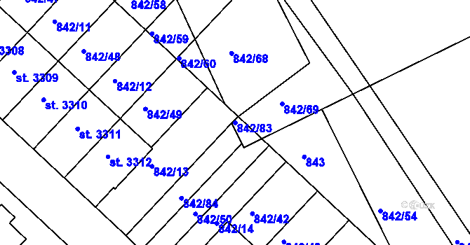 Parcela st. 842/83 v KÚ Česká Třebová, Katastrální mapa