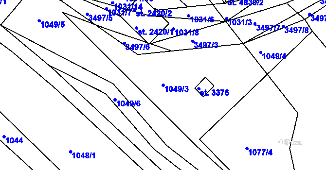 Parcela st. 1049/3 v KÚ Česká Třebová, Katastrální mapa