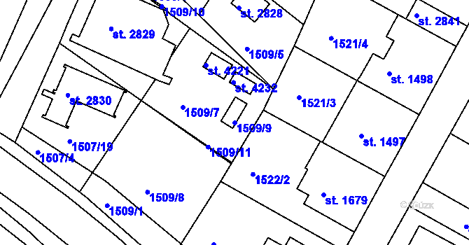 Parcela st. 1509/9 v KÚ Česká Třebová, Katastrální mapa