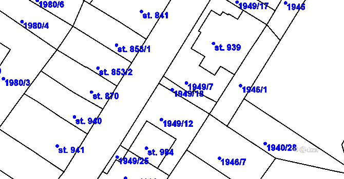 Parcela st. 1949/18 v KÚ Česká Třebová, Katastrální mapa