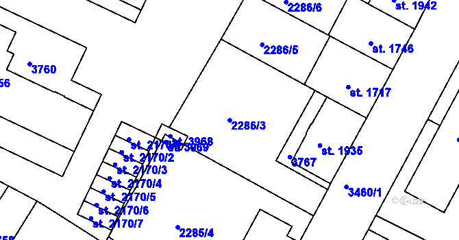 Parcela st. 2286/3 v KÚ Česká Třebová, Katastrální mapa