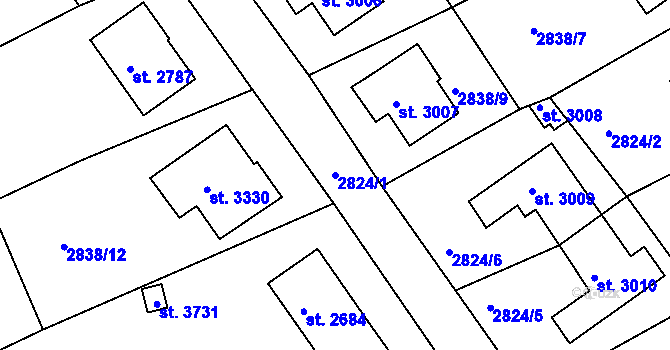 Parcela st. 2824/1 v KÚ Česká Třebová, Katastrální mapa