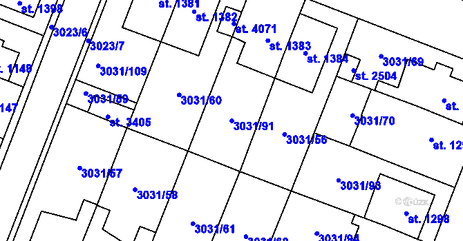 Parcela st. 3031/91 v KÚ Česká Třebová, Katastrální mapa